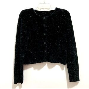 Black Knit Cropped Knit Sweater Formal Button Up Round Neck Cardigan